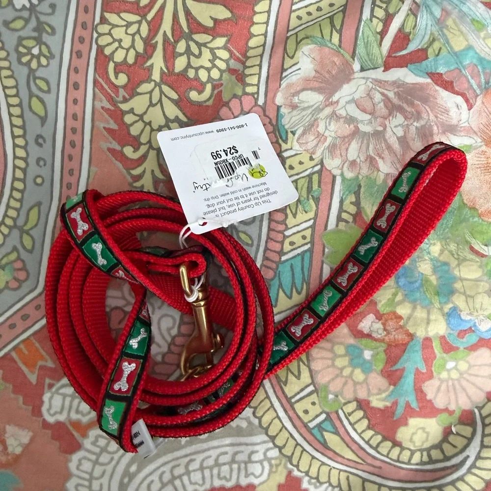 Dog Leash w/ green red Bone Pattern Xmas Up Country perfect gift for your dog
